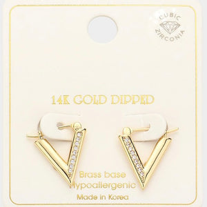 14K GOLD RHINESTONE TRIANGLE EARRINGS