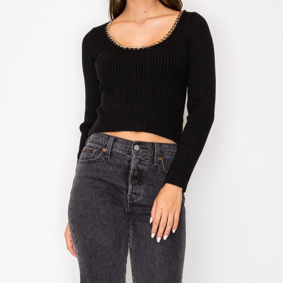 OFF THE CHAIN BLACK KNIT TOP