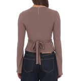 LUCY IN THE SKY TAUPE WRAP TOP