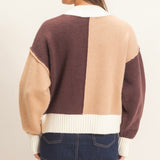BROWN COLOR BLOCK KNIT SWEATER