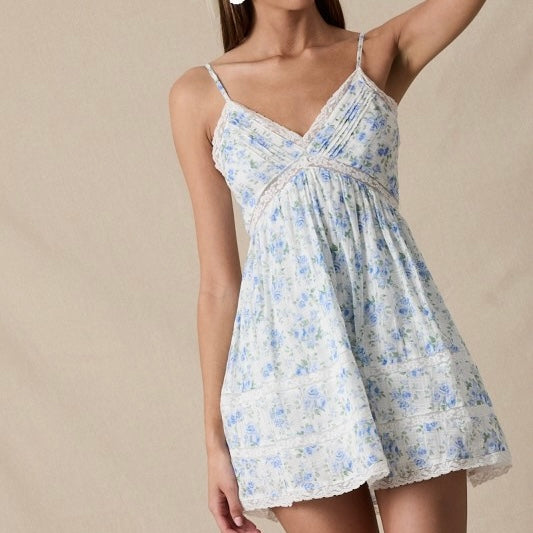 HEART WANTS BLUE FLORAL MINI DRESS