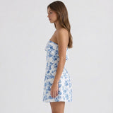 MORE TIME BLUE AND WHITE FLORAL MINI DRESS