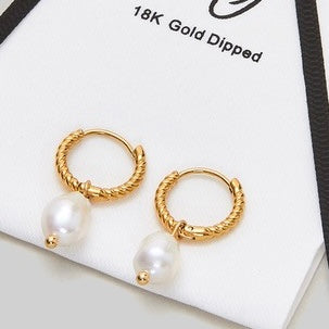 18K GOLD TWISTED PEARL DROP EARRINGS