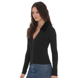 LUCY IN THE SKY BLACK FAUX FUR CUFF ZIP UP