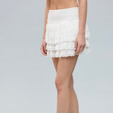 LIGHT AS A FEATHER WHITE RUFFLE MINI SKIRT