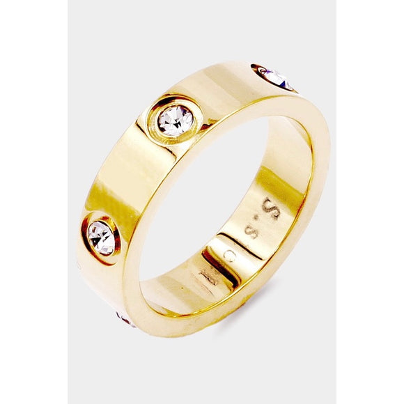 STAINLESS STEEL GOLD RHINESTONE RING