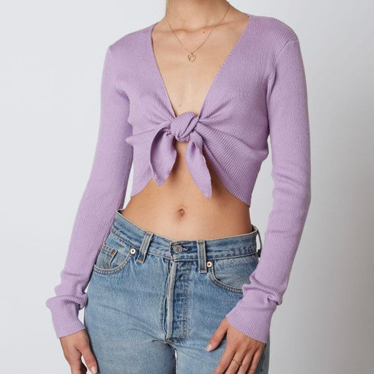 ON MY MIND LILIAC FRONT TIE KNIT TOP