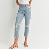 JBD LIGHT WASH STRAIGHT LEG DISTRESSED DENIM JEANS