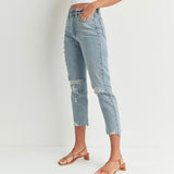 JBD LIGHT WASH STRAIGHT LEG DISTRESSED DENIM JEANS