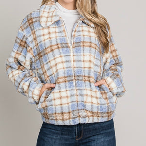 INTO THE WOODS PLAID SHERPA JACKET