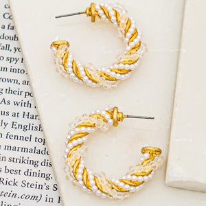 JUNIPER GOLD BEAD & PEARL TWIST HOOP EARRINGS