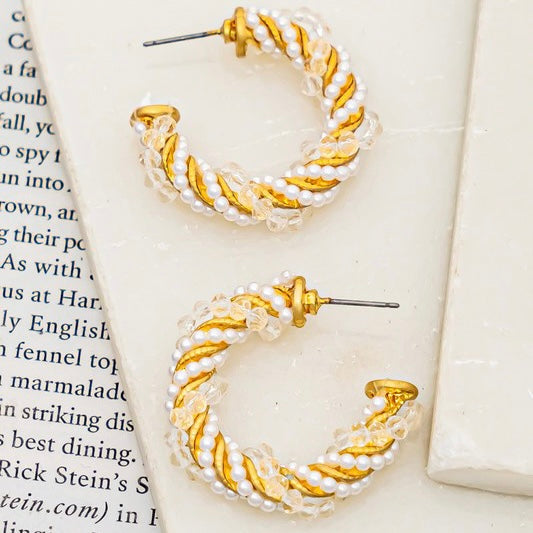 JUNIPER GOLD BEAD & PEARL TWIST HOOP EARRINGS