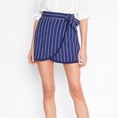 DAY ON THE BOAT STRIPED WRAP MINI SKIRT