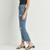 JBD MEDIUM WASH DISTRESSED STRAIGHT LEG DENIM JEANS