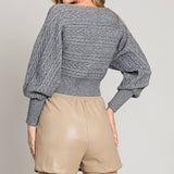 WORK IT OUT GRAY CABLE KNIT SWEATER