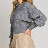 WORK IT OUT GRAY CABLE KNIT SWEATER