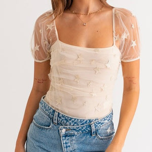 WRITTEN IN THE STARS MESH BODYSUIT