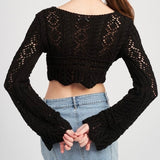 STRUNG UP BLACK CROCHET LONG SLEEVE TOP