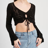STRUNG UP BLACK CROCHET LONG SLEEVE TOP