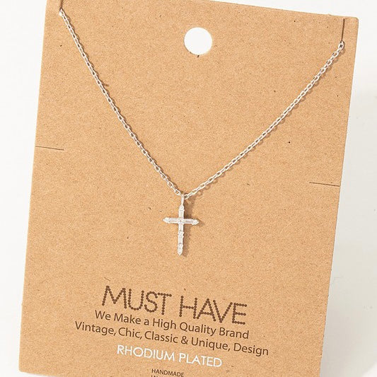 RHODIUM PLATED CROSS NECKLACE