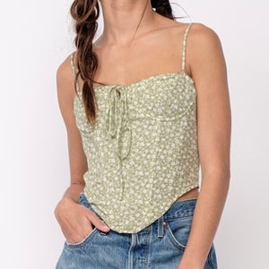 IN LOVE WITH YOU GREEN FLORAL CORSET TOP
