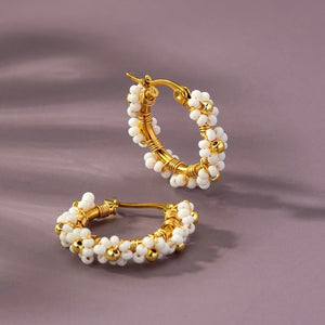 PERDITA WHITE BEADED FLOWER EARRINGS