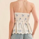 LIGHT MY LOVE EMBROIDERED STRAPLESS TOP