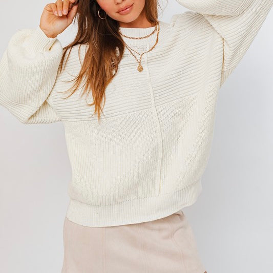 TOO SOON WHITE RIBBED KNIT SWEATER
