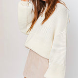 TOO SOON WHITE RIBBED KNIT SWEATER