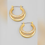 14K GOLD DOUBLE LAYER RHINESTONE HOOP EARRINGS