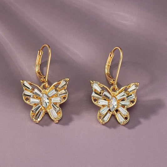 MYA GOLD RHINESTONE BUTTERFLY DROP EARRINGS