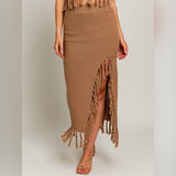 BEACHY THINGS BROWN TASSEL MAXI SKIRT