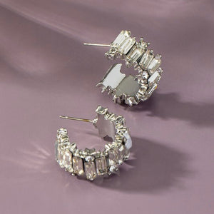 MIREILLE SILVER BAGUETTE HOOP EARRINGS