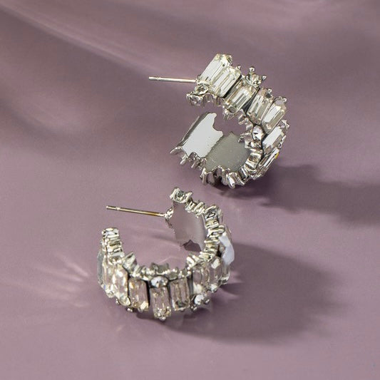 MIREILLE SILVER BAGUETTE HOOP EARRINGS