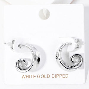 WHITE GOLD DIPPED CURVED EARRINGS