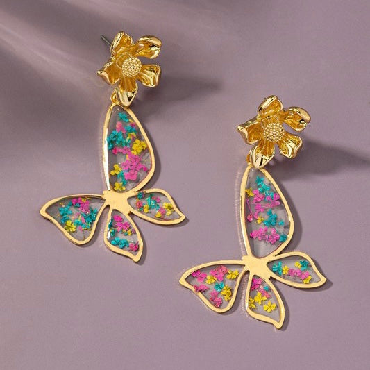 VEE PRESSED FLOWER BUTTERFLY EARRINGS