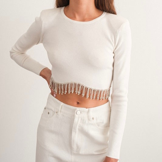 DROWNING IN JEWELS WHITE CROP TOP
