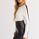 BUSINESS ONLY TWO TONE MOCK NECK BODYSUIT