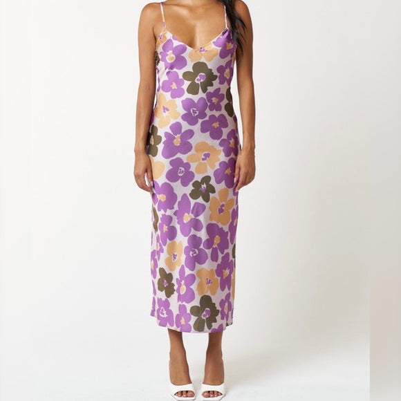 WHAT NOW PURPLE FLORAL MIDI DRESS