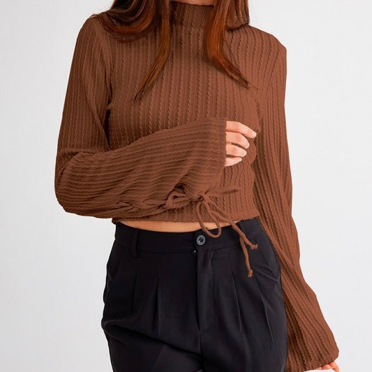 FIRE OUT BACK TEXTURED BROWN LONG SLEEVE TOP