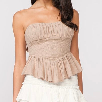 NOT GOING BACK BEIGE STRAPLESS TOP