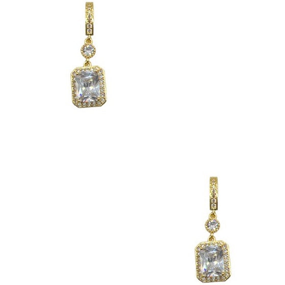 DINA GOLD RECTANGLE RHINESTONE DROP EARRINGS