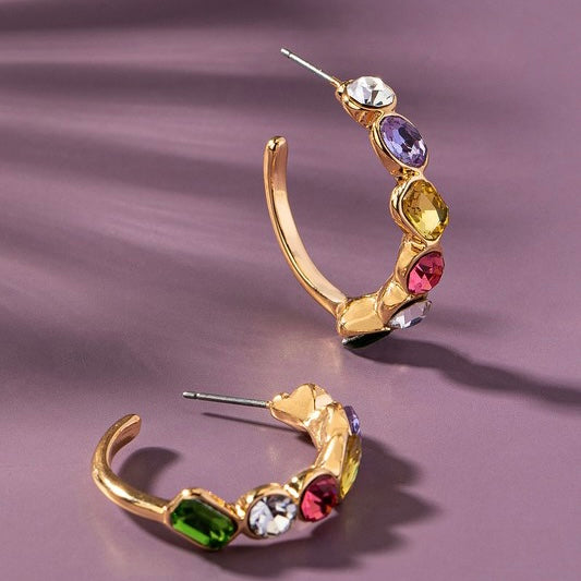 CADY MULTI COLOR RHINESTONE HOOP EARRINGS