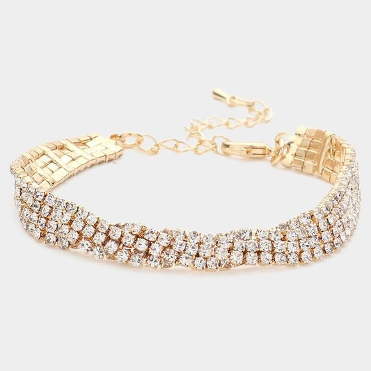 KOREY GOLD RHINESTONE TWIST BRACELET