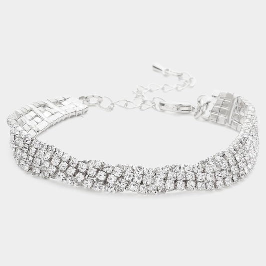 KOREY SILVER RHINESTONE TWIST BRACELET