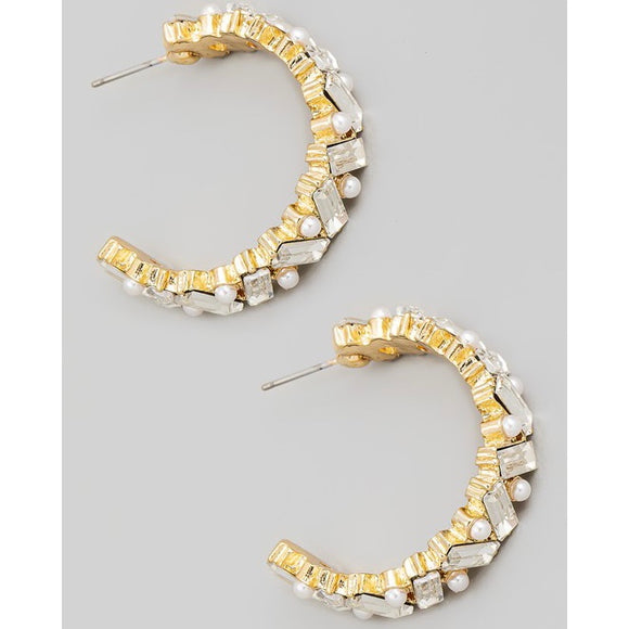 NORMA RHINESTONE & PEARL HOOP EARRINGS