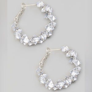 NETTIE SILVER RHINESTONE HOOP EARRINGS
