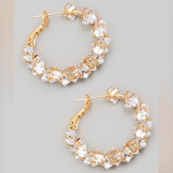 NETTIE GOLD RHINESTONE HOOP EARRINGS