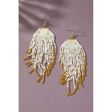 EVA WHITE & GOLD BEADED FRINGE EARRINGS
