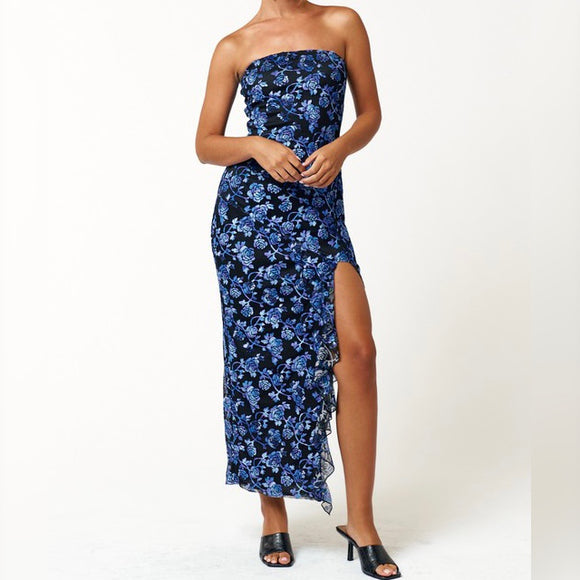 DANCING IN THE MOONLIGHT BLUE FLORAL MAXI DRESS